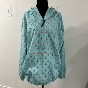 Charles River Apparel Aqua Hoodie with Pink Anchor Design